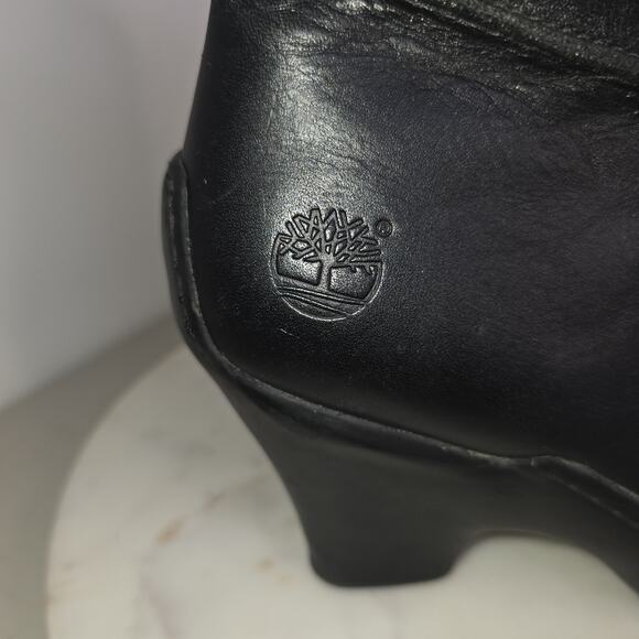 Timberland Boots Womens Size 9M Black Leather Ankle Heeled Zip Square Toe 98347 - Picture 2 of 15